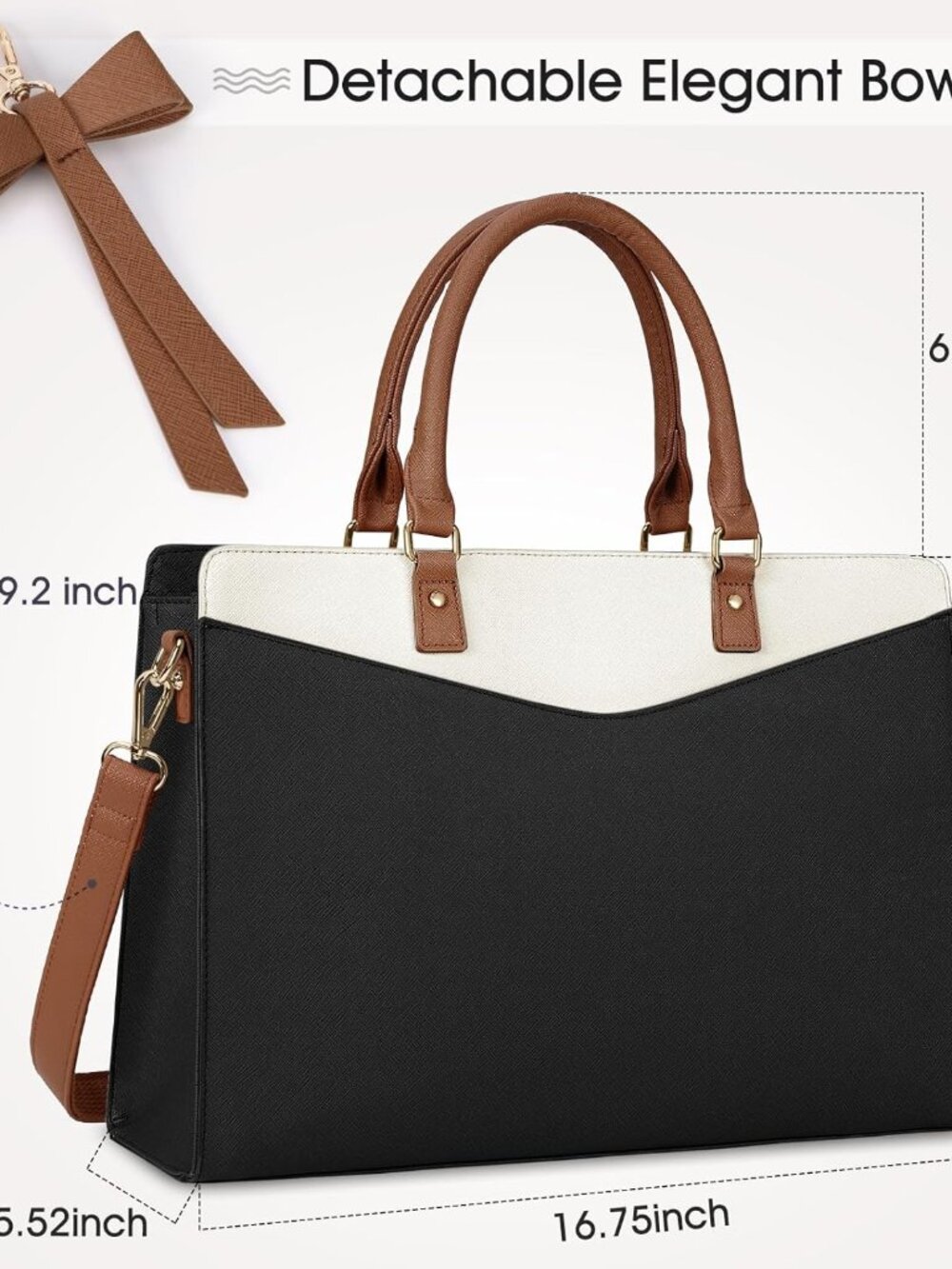Laptop Bag for Women 15.6 Inch PU Leather Tote Bag Professional Business Office - Picture 3 of 7